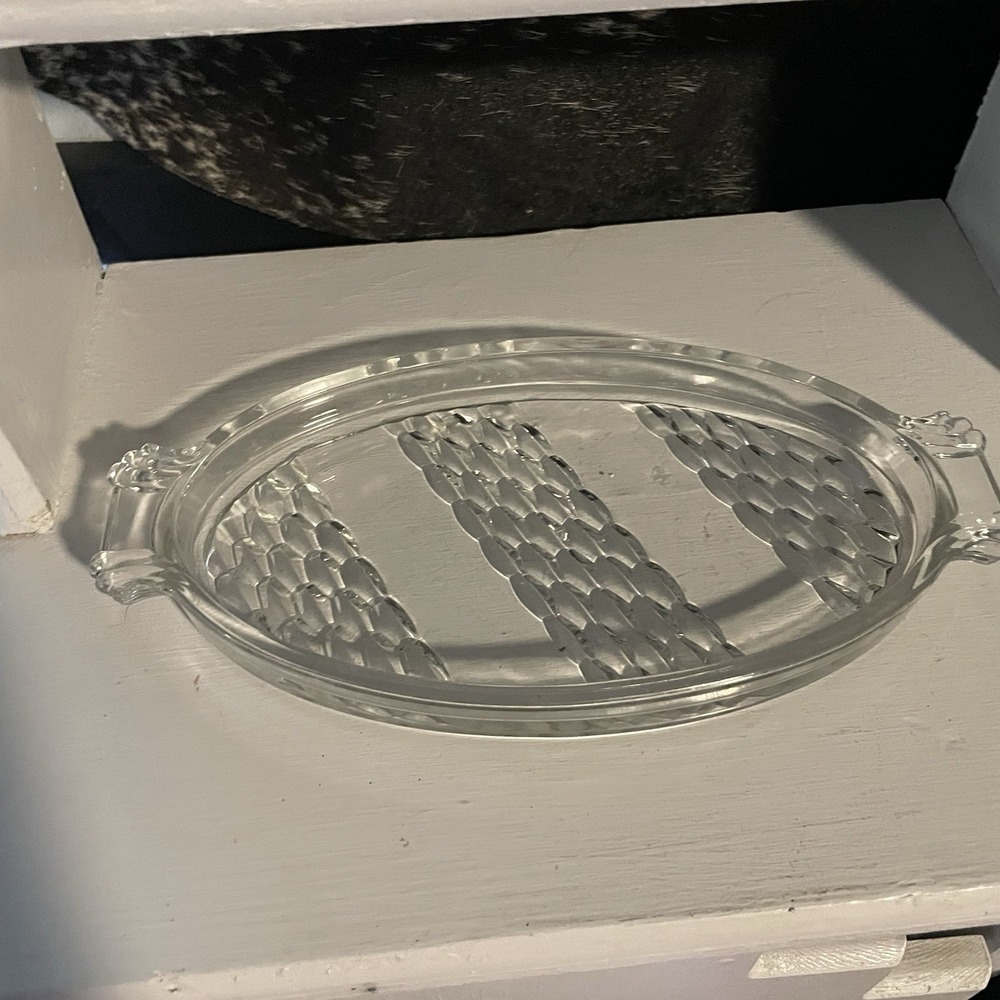 vintage Art Deco oval-shaped glass bowl Tray serving.